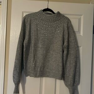 NWOT tags a peach grey sweater with rhinestone embellishments